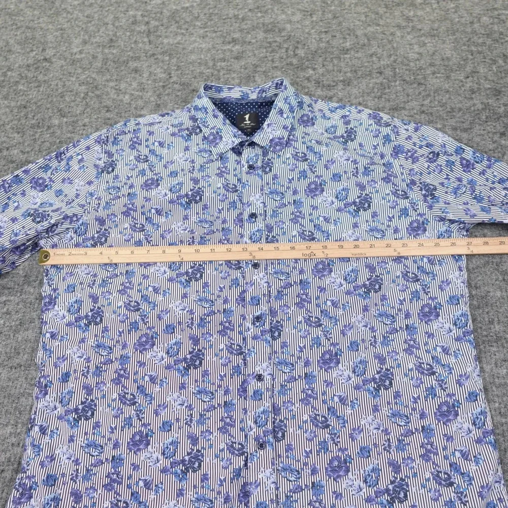 1 Like No Other London Shirt Mens XXL Blue Floral Stripe‎ Long Sleeve Casual
